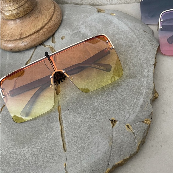 Orange ombré multi tone square oversized fashion sunglasses - Picture 3 of 14